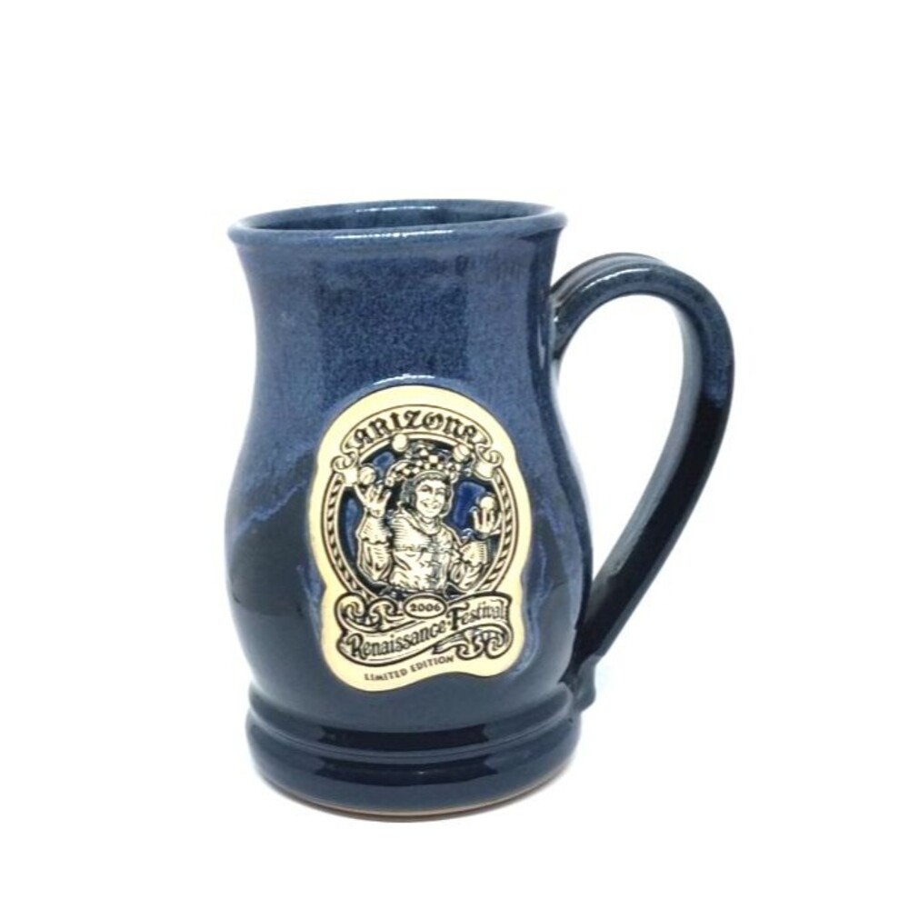 Fox Pottery 2006 LTD ED Arizona Renaissance Festival Mug Jester Emblem Blue